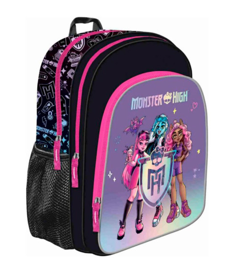 Ghiozdan St.Majewski Monster High 38cm 3 compartimente negru cu mov B6 / 661389